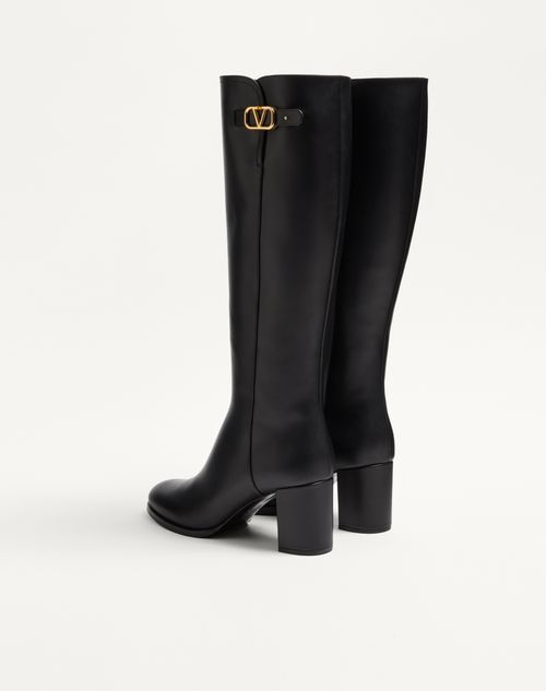 Valentino Garavani - Vlogo Signature Calfskin Boot 70mm - Black - Woman - Boots And Ankle Boots